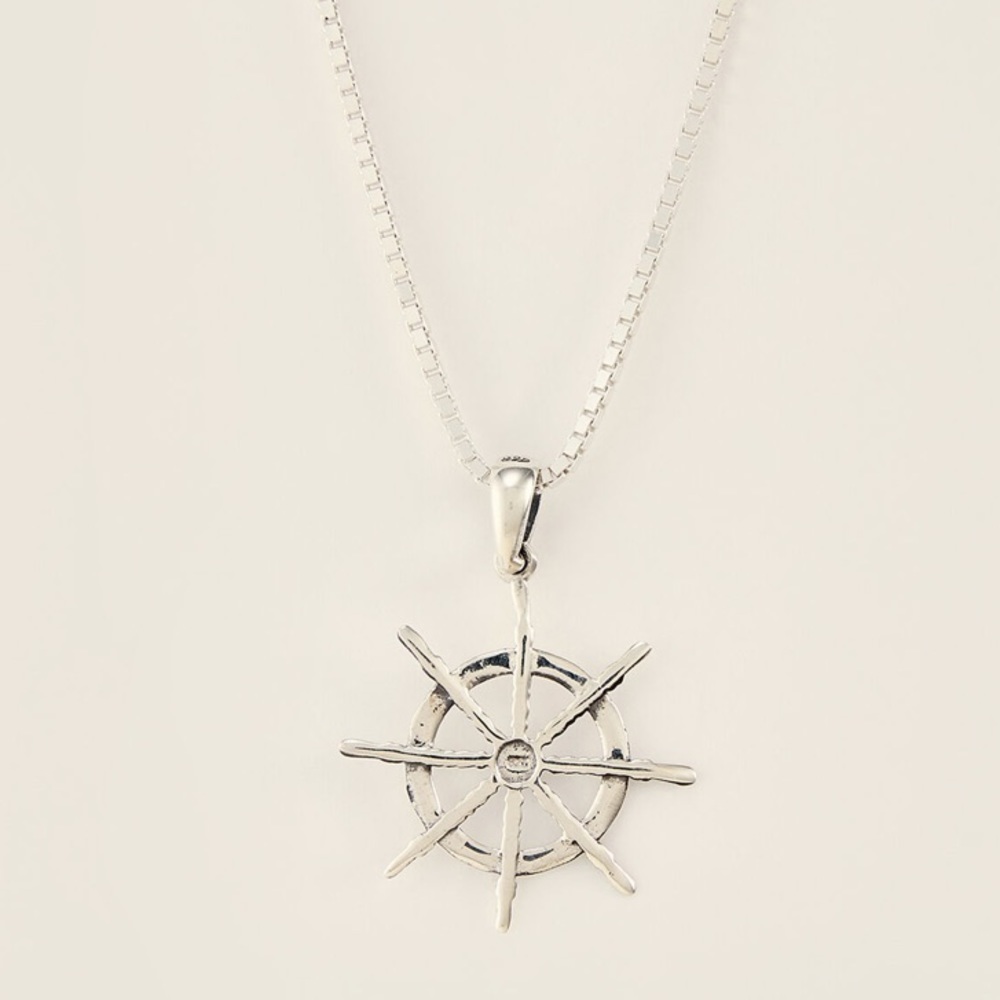 Silver-Tone Ship Wheel Pendant Necklace​